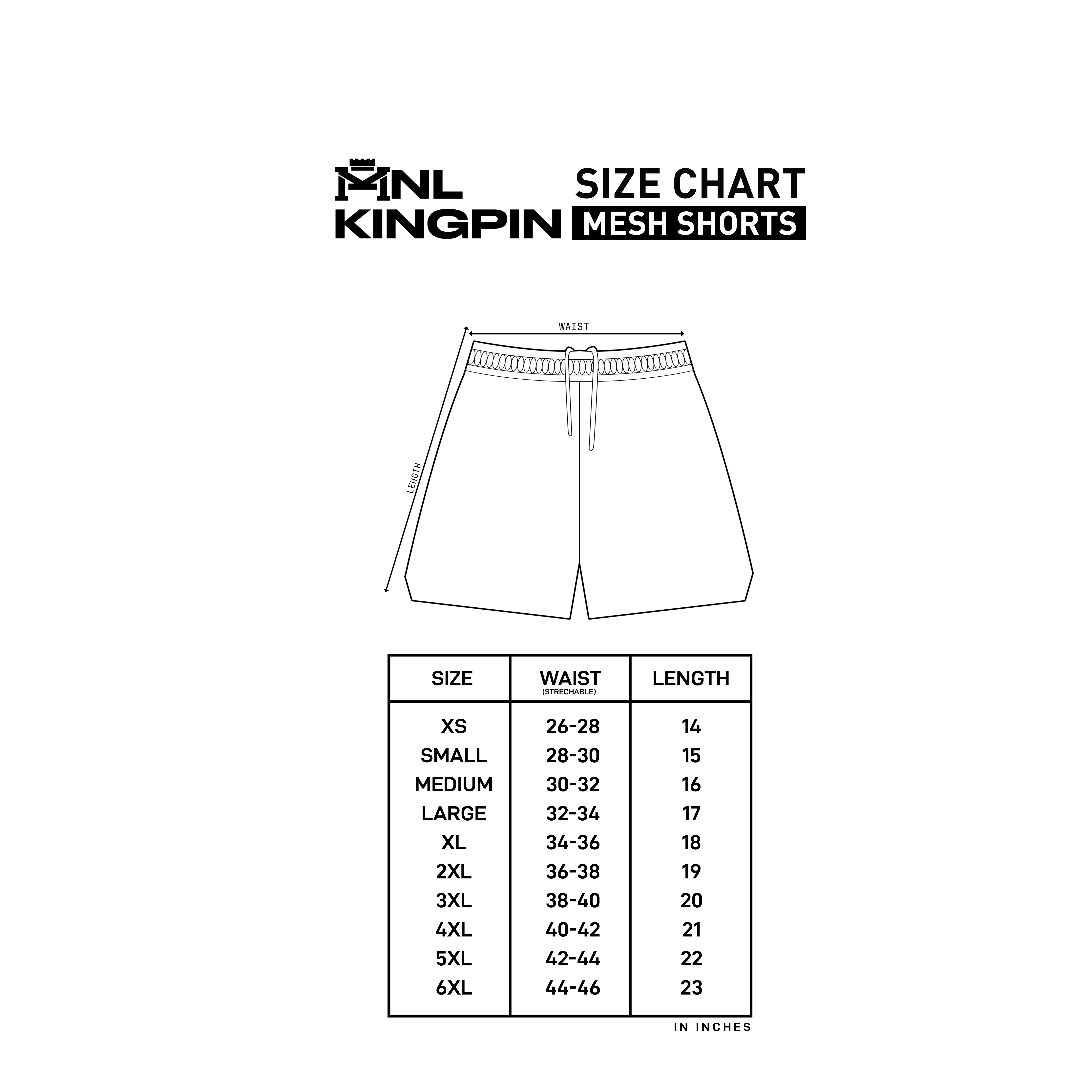 Mesh Short size chart